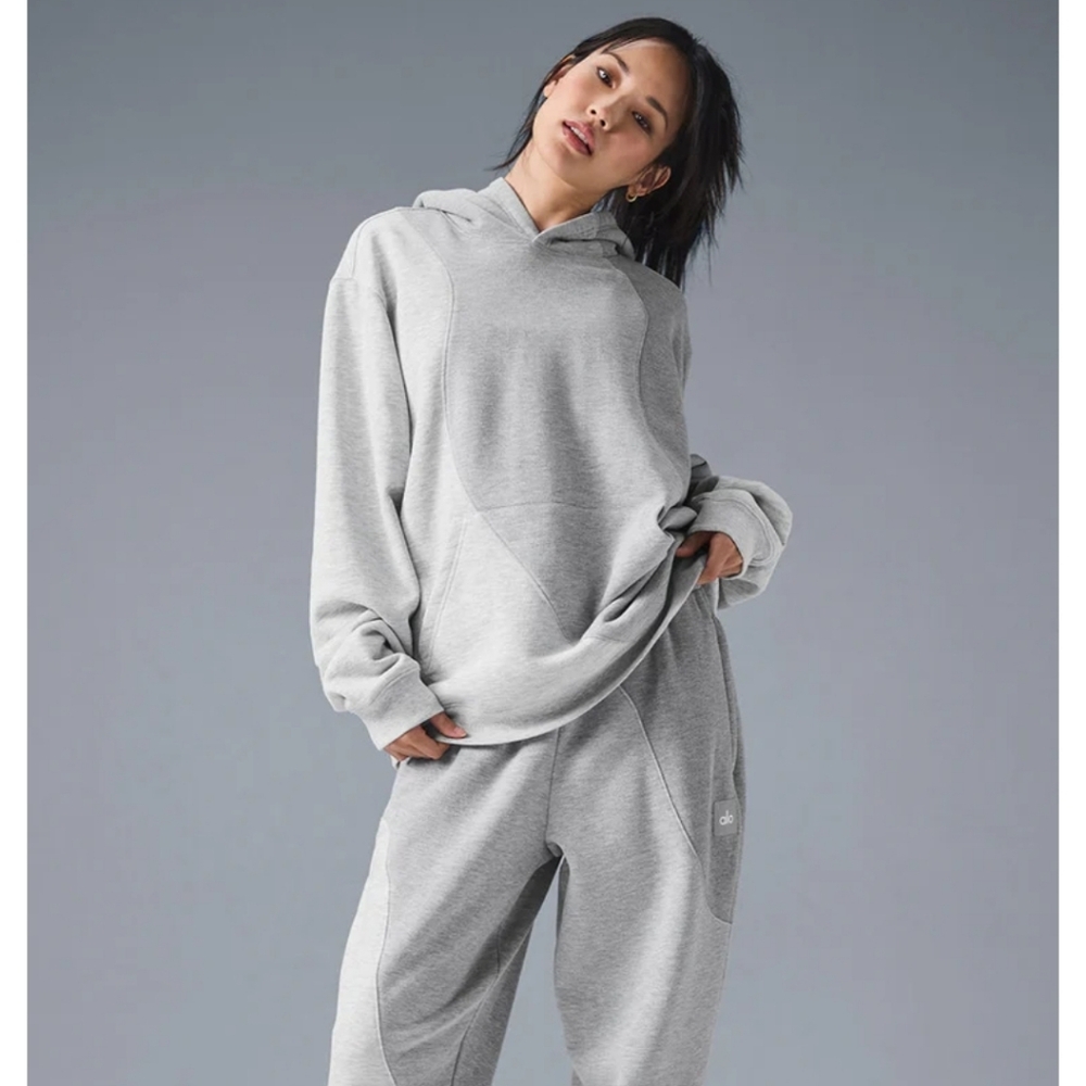 Alo Yoga Make Waves Hoodie Sweatshirt Colorblock Heathered Athletic Grey Sm